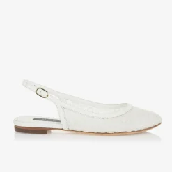 Dolce amp; Gabbana Girls White Leather & Mesh Slingback Pumps New