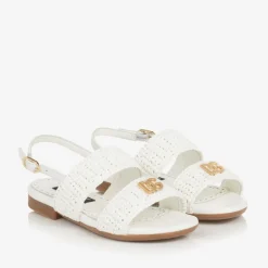 Dolce amp; Gabbana Girls White Leather Crochet Sandals New