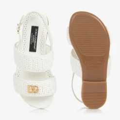 Dolce amp; Gabbana Girls White Leather Crochet Sandals New
