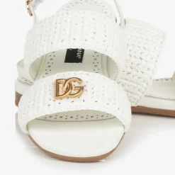 Dolce amp; Gabbana Girls White Leather Crochet Sandals New