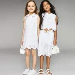 Dolce amp; Gabbana Girls White Leather Crochet Sandals New