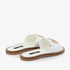 Dolce amp; Gabbana Girls White Leather DG Sliders Best