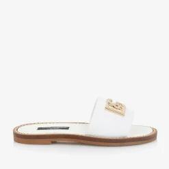 Dolce amp; Gabbana Girls White Leather DG Sliders Best