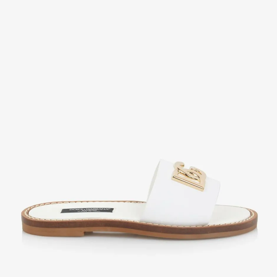 Dolce amp; Gabbana Girls White Leather DG Sliders Best