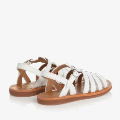 Pom dApi Girls White Leather Sandals Discount