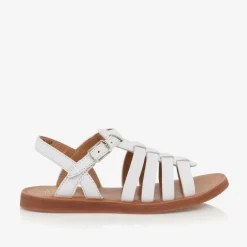 Pom dApi Girls White Leather Sandals Discount