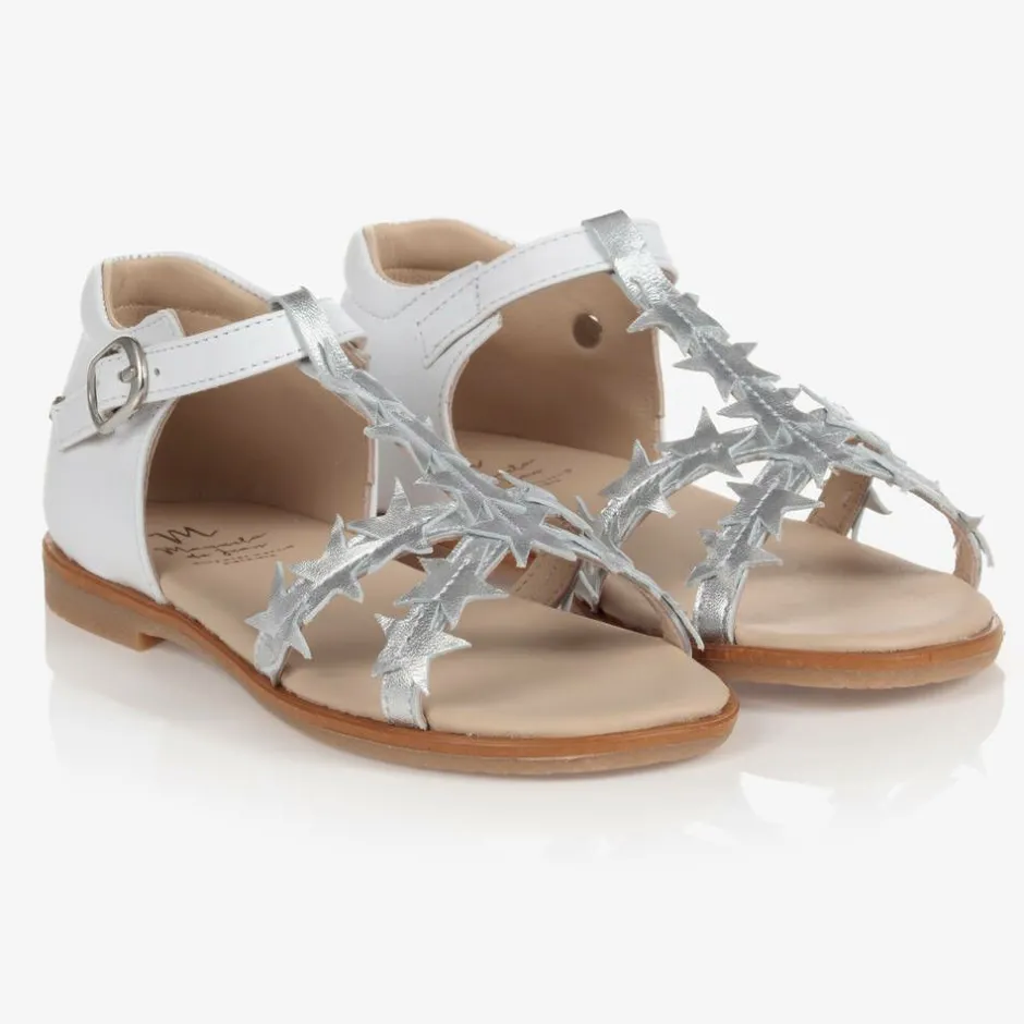 Manuela de Juan Girls White Leather Sandals Outlet