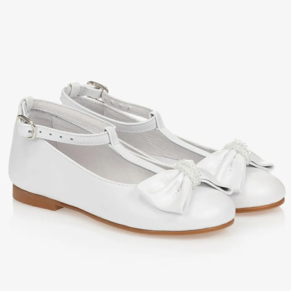 Childrens Classics Girls White Leather Shoes Outlet