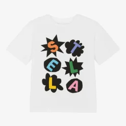 Stella McCartney Kids Girls White Logo Print Cotton T-Shirt Best