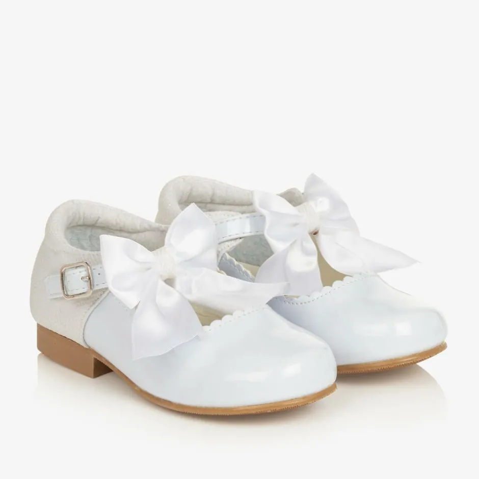 Sevva Girls White Patent Faux Leather Bow Shoes Best
