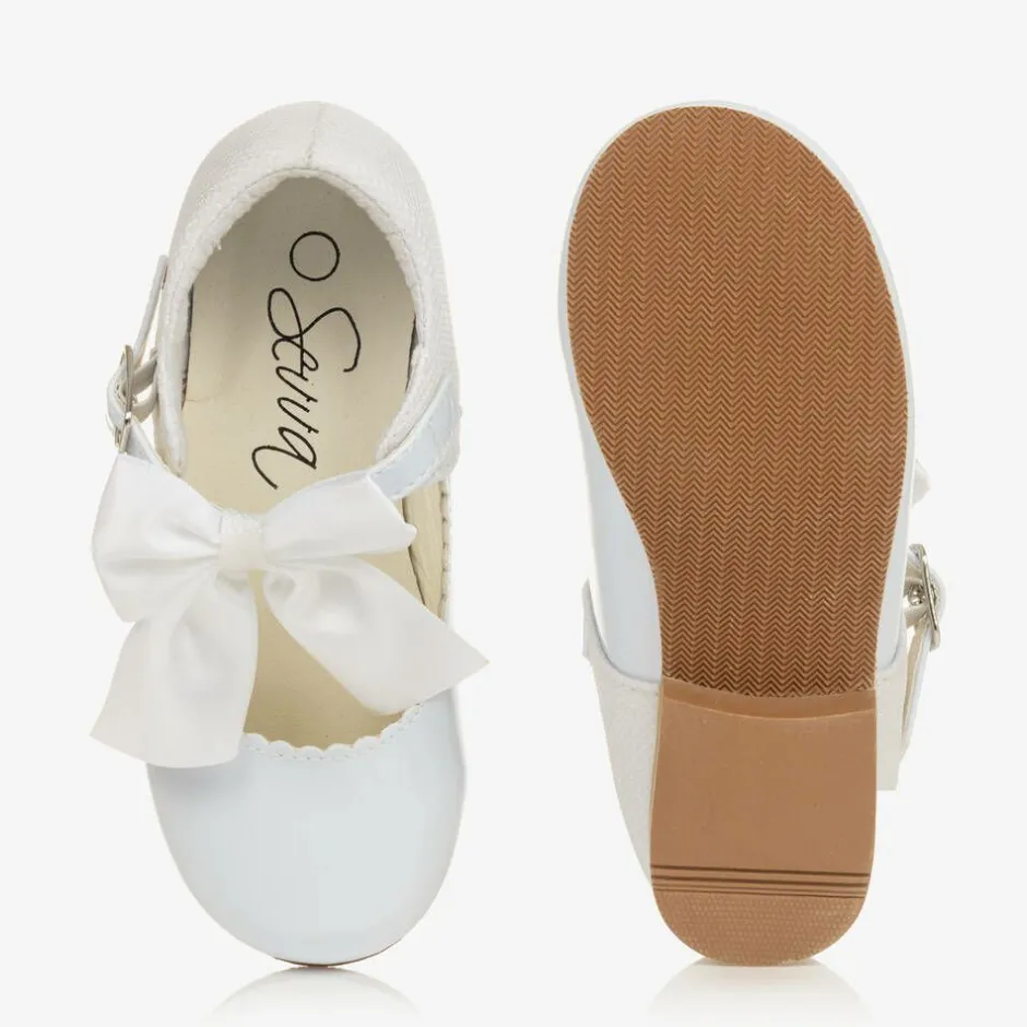 Sevva Girls White Patent Faux Leather Bow Shoes Best