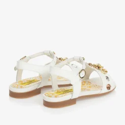 Dolce amp; Gabbana Girls White Patent Leather & Crystal Sandals Discount