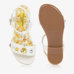 Dolce amp; Gabbana Girls White Patent Leather & Crystal Sandals Discount
