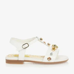 Dolce amp; Gabbana Girls White Patent Leather & Crystal Sandals Discount