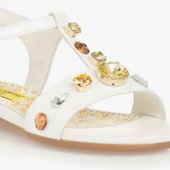 Dolce amp; Gabbana Girls White Patent Leather & Crystal Sandals Discount