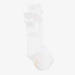 Pretty Originals Girls White Pom-Pom Cotton Socks