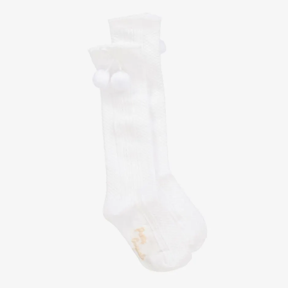 Pretty Originals Girls White Pom-Pom Cotton Socks
