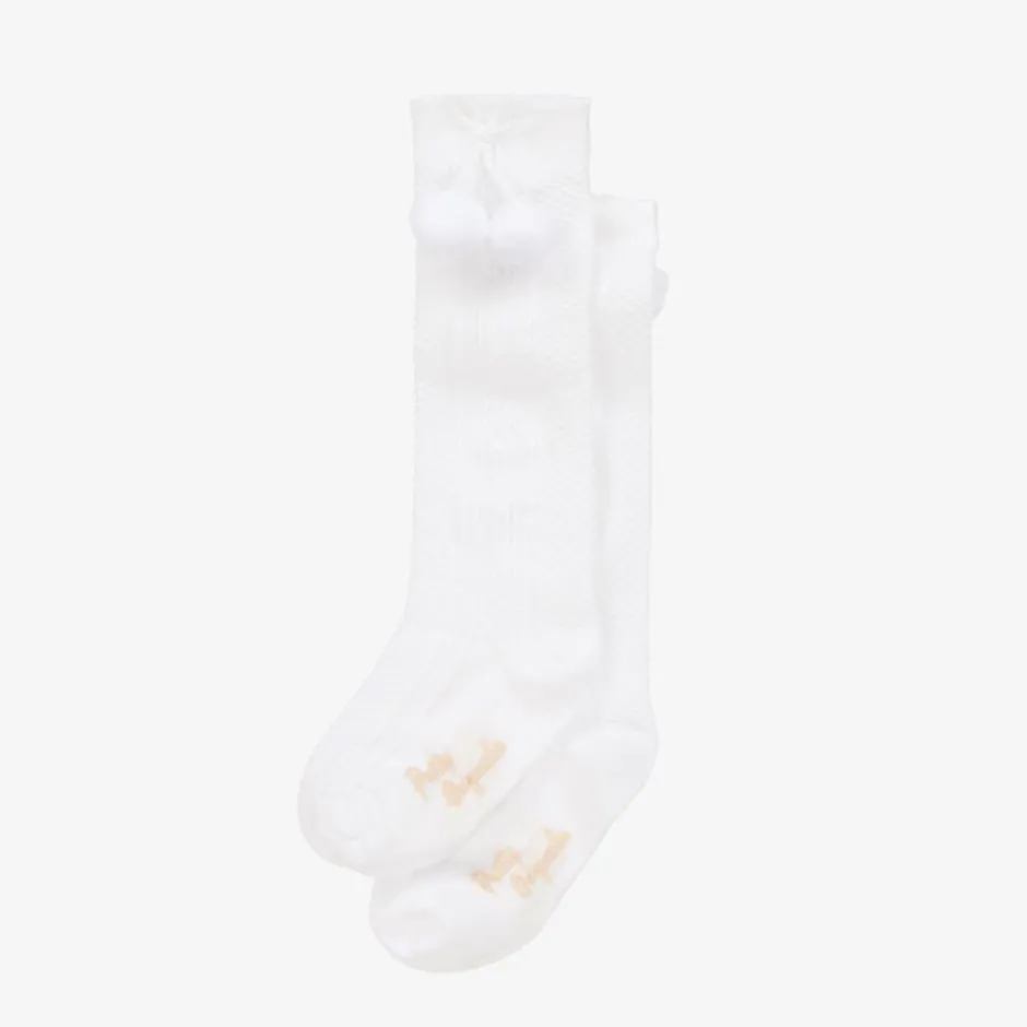 Pretty Originals Girls White Pom-Pom Cotton Socks