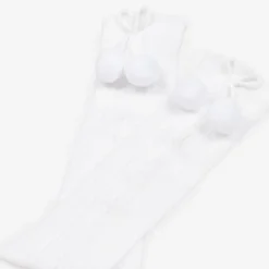 Pretty Originals Girls White Pom-Pom Cotton Socks