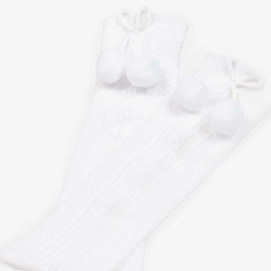 Pretty Originals Girls White Pom-Pom Cotton Socks