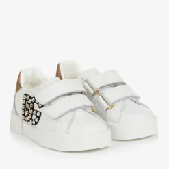 Dolce amp; Gabbana Girls White Rhinestone DG Trainers Hot
