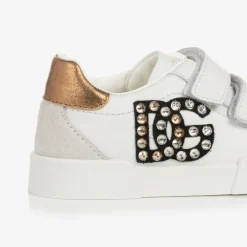 Dolce amp; Gabbana Girls White Rhinestone DG Trainers Hot