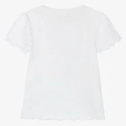Guess Girls White Ribbed Cotton Jersey T-Shirt Discount