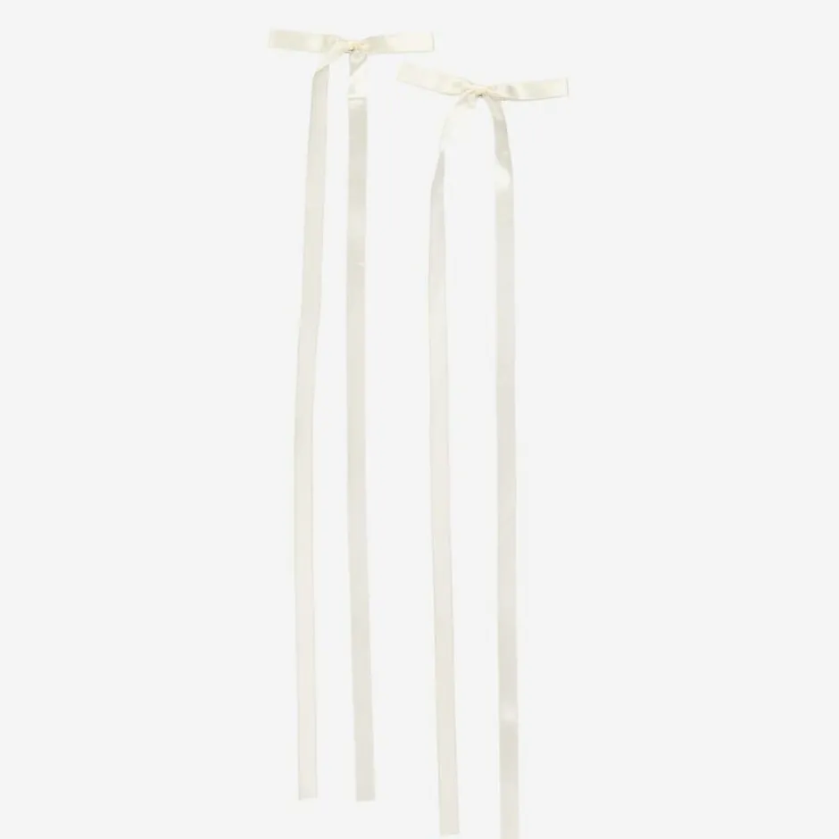 Junona Girls White Satin Bow Hair Clips (2 Pack) Outlet
