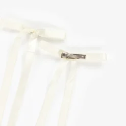Junona Girls White Satin Bow Hair Clips (2 Pack) Outlet
