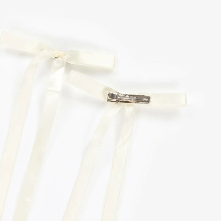 Junona Girls White Satin Bow Hair Clips (2 Pack) Outlet
