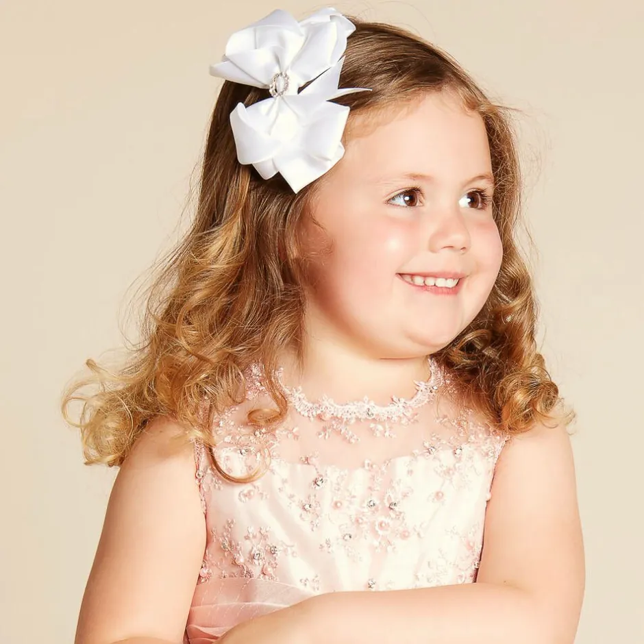 Bowtique London Girls Satin Bow Hair Clip (10cm) White Sale