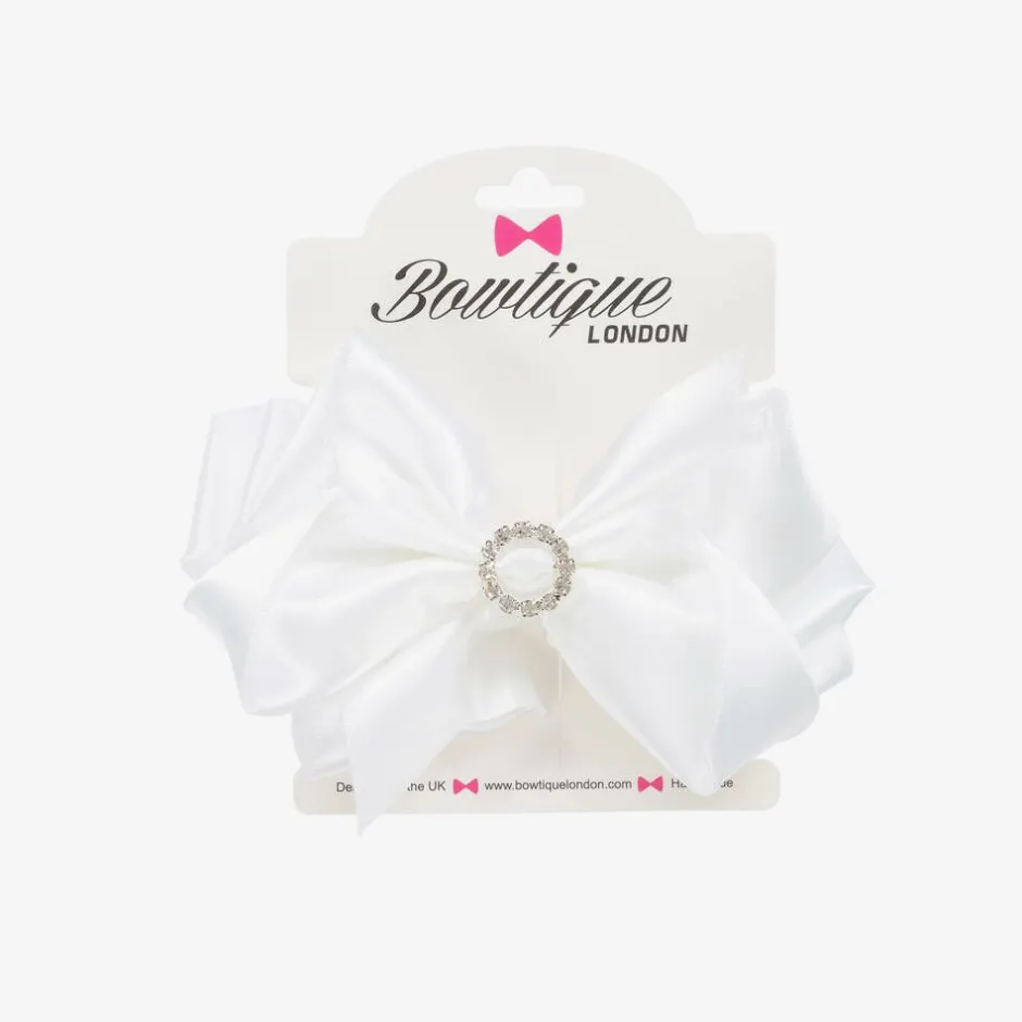 Bowtique London Girls Satin Bow Hair Clip (10cm) White Sale