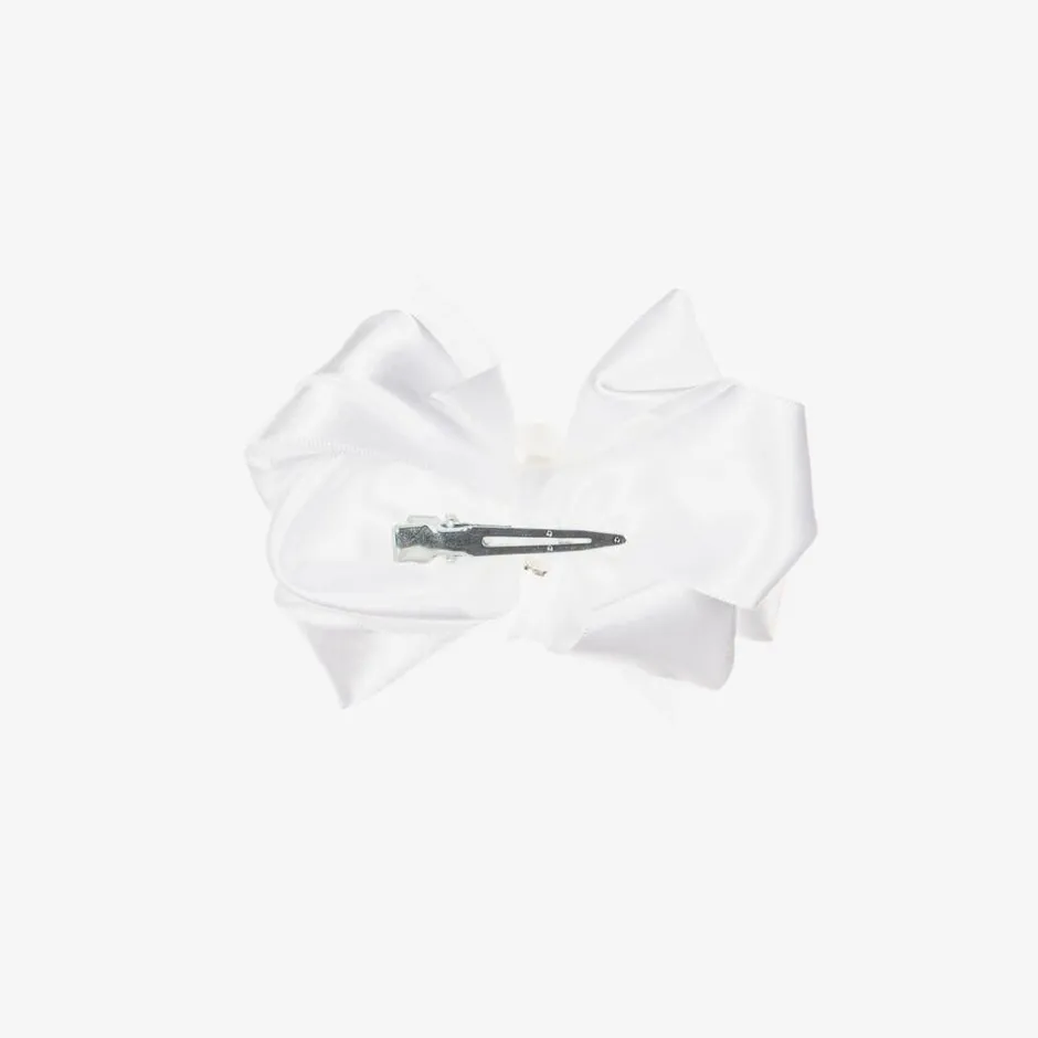 Bowtique London Girls Satin Bow Hair Clip (10cm) White Sale