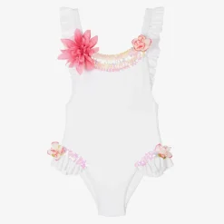 Selini Action Girls White Sequin & Floral Swimsuit Discount