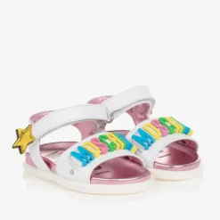 Moschino Kid-Teen Girls White Star Leather Sandals Outlet