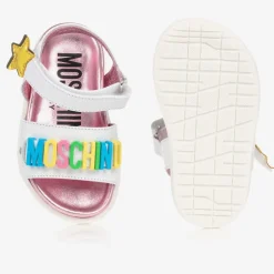 Moschino Kid-Teen Girls White Star Leather Sandals Outlet