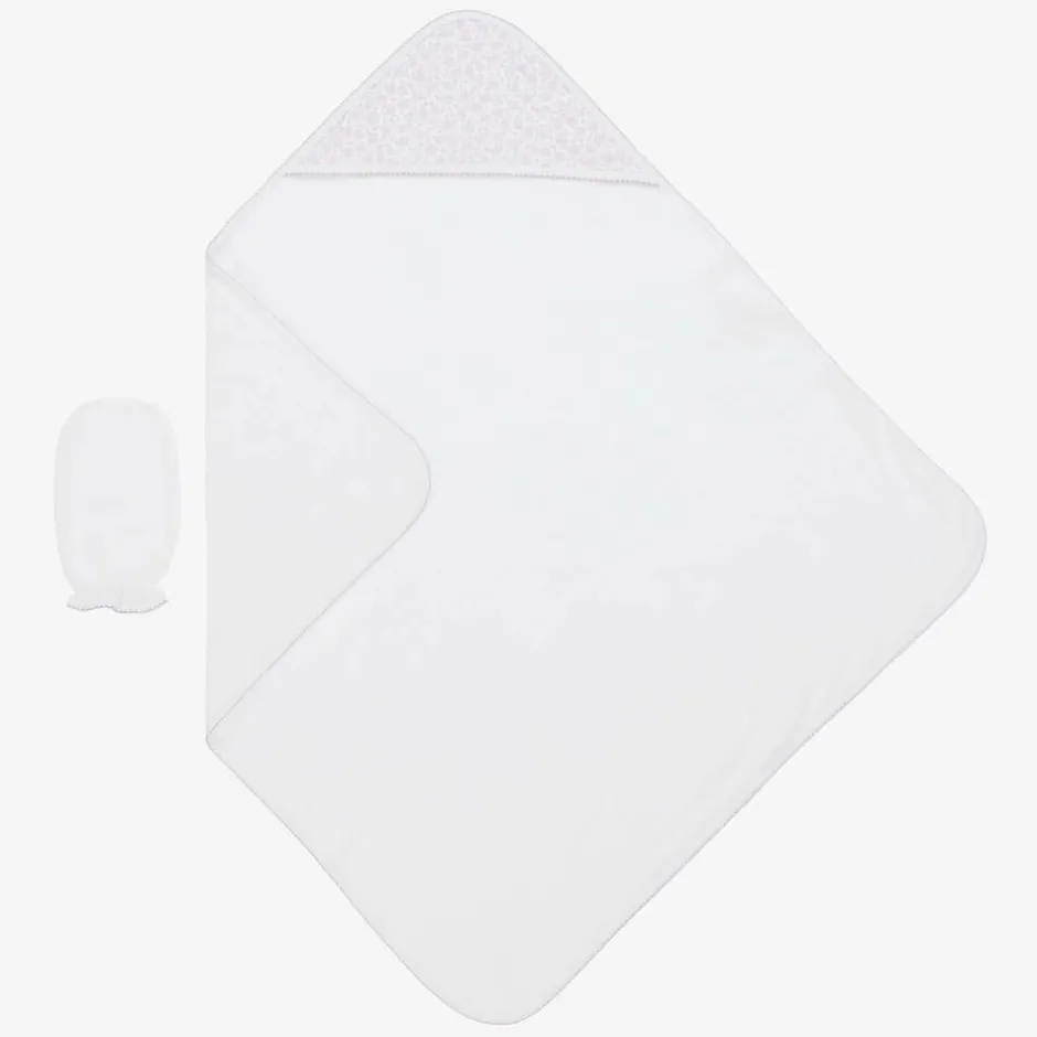 Kissy Kissy Girls White Summer Gardens Hooded Towel & Mitt Set New