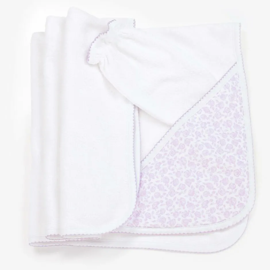 Kissy Kissy Girls White Summer Gardens Hooded Towel & Mitt Set New