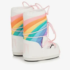 Moon Boot Girls White Unicorn Rainbow Snow Boots Discount