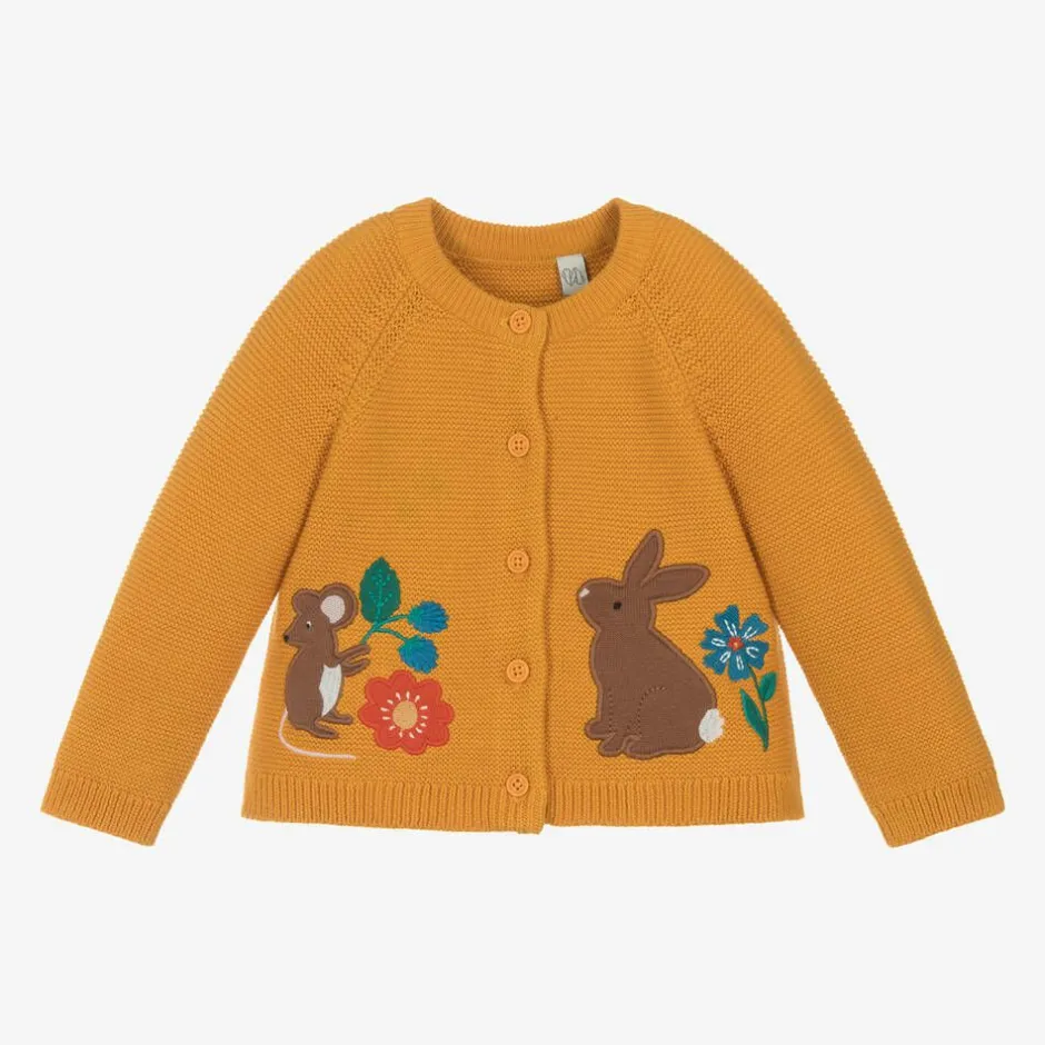 Frugi Girls Yellow Cotton Knit Rabbit Cardigan Best