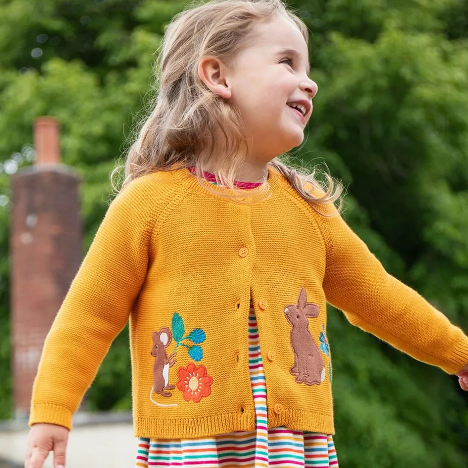 Frugi Girls Yellow Cotton Knit Rabbit Cardigan Best