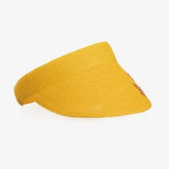 Gucci Girls Yellow Flower Straw Sun Visor New