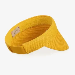 Gucci Girls Yellow Flower Straw Sun Visor New