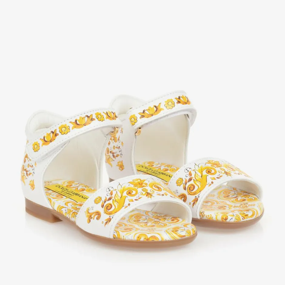 Dolce amp; Gabbana Girls Yellow Leather Majolica Sandals Discount