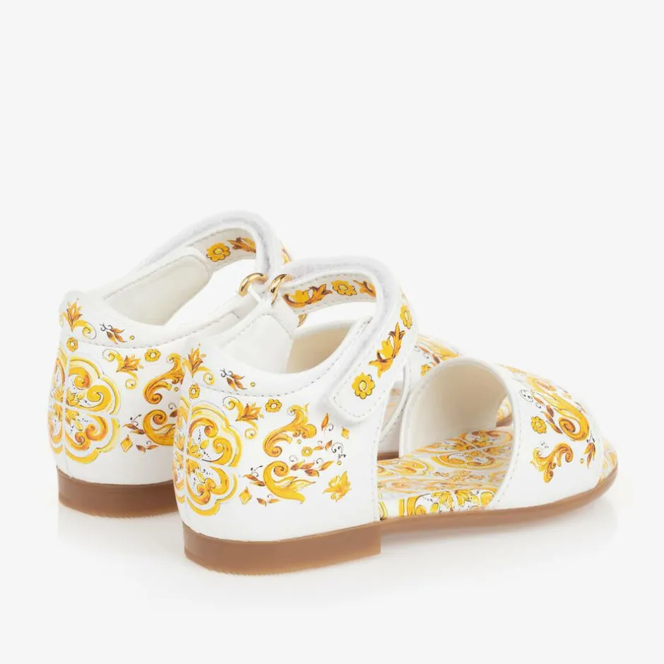 Dolce amp; Gabbana Girls Yellow Leather Majolica Sandals Discount