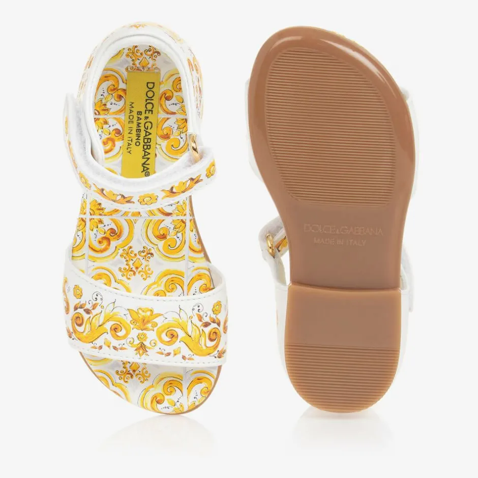 Dolce amp; Gabbana Girls Yellow Leather Majolica Sandals Discount