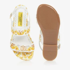 Dolce amp; Gabbana Girls Yellow Leather Majolica Sandals Clearance