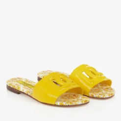 Dolce amp; Gabbana Girls Yellow Leather Majolica Sliders Best