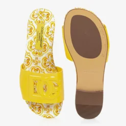 Dolce amp; Gabbana Girls Yellow Leather Majolica Sliders Best