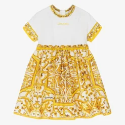 Dolce amp; Gabbana Girls Yellow Majolica Cotton Dress New
